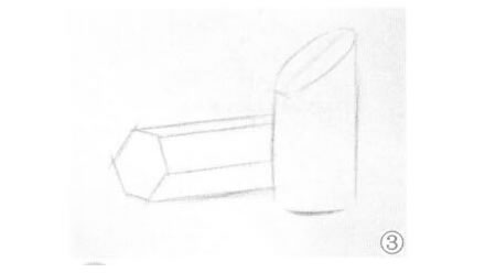 六棱柱體與斜切面圓柱體組合素描畫法步驟03