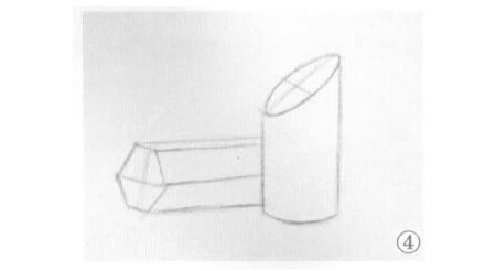 六棱柱體與斜切面圓柱體組合素描畫法步驟04