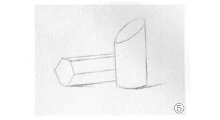 六棱柱體與斜切面圓柱體組合素描畫法步驟05