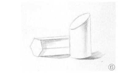 六棱柱體與斜切面圓柱體組合素描畫法步驟06
