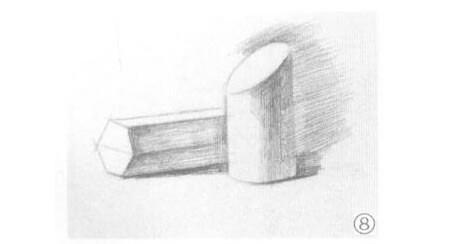 六棱柱體與斜切面圓柱體組合素描畫法步驟08