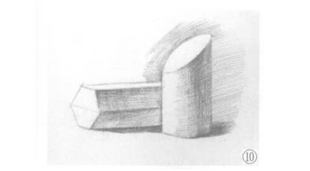 六棱柱體與斜切面圓柱體組合素描畫法步驟10