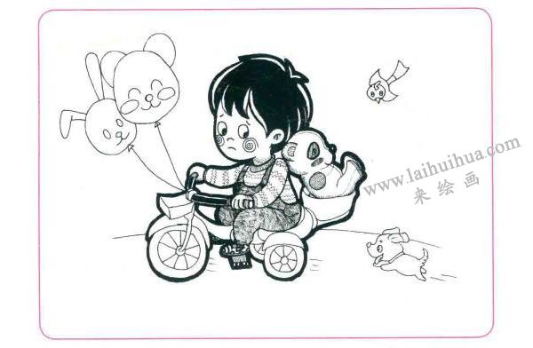 寶寶的兒童車兒童線描畫法步驟圖示03