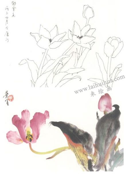 郁金香寫意畫法