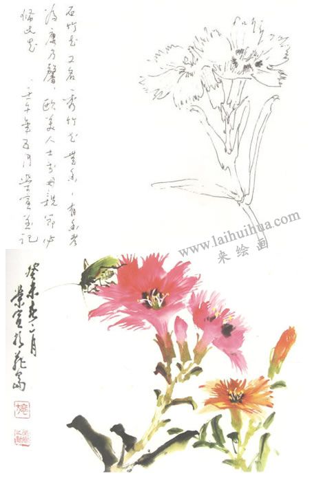 石竹花寫意畫法