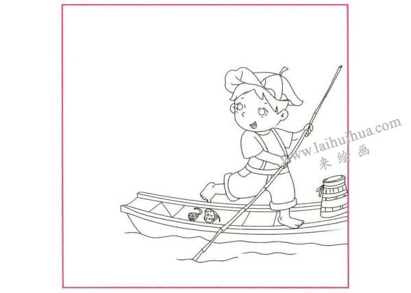 采蓮子兒童線描畫(huà)法步驟圖示01