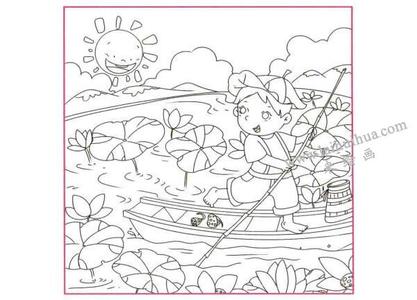 采蓮子兒童線描畫(huà)法步驟圖示02