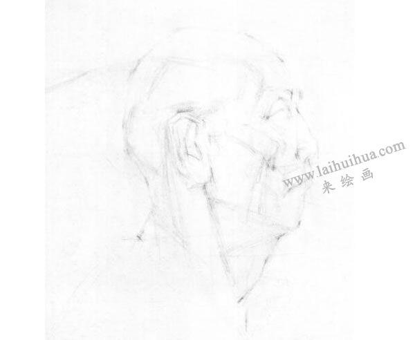 《老者側面像》（胸像）素描畫法步驟01