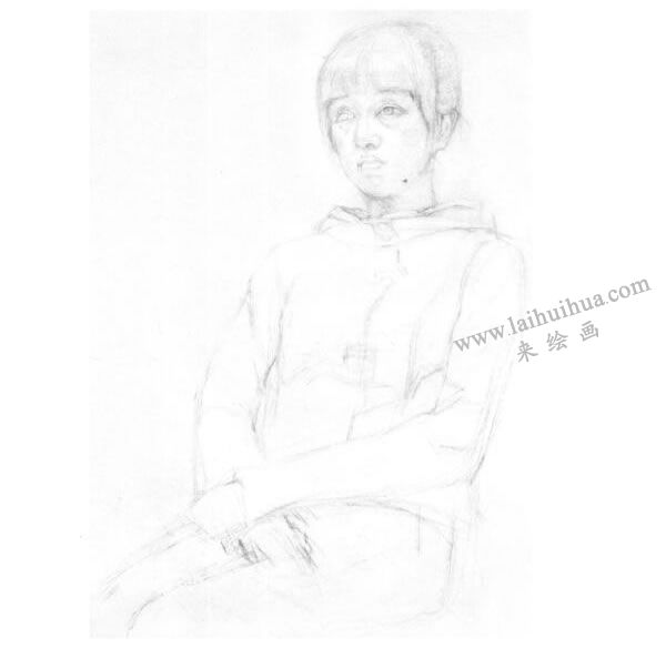 《女大學(xué)生》（半身像）素描畫法步驟02