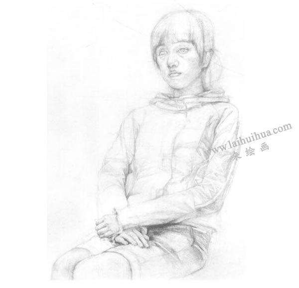 《女大學(xué)生》（半身像）素描畫法步驟04