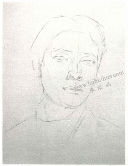 楊國(guó)杰青年男子正面肖像素描畫(huà)法步驟圖示01