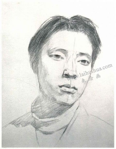 楊國(guó)杰青年男子正面肖像素描畫(huà)法步驟圖示02