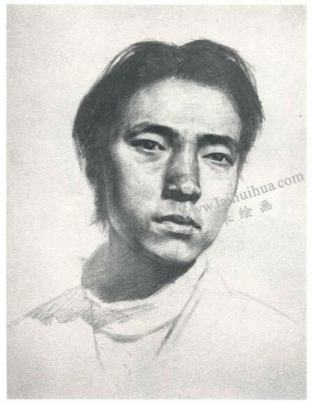 楊國(guó)杰青年男子正面肖像素描畫(huà)法步驟圖示03