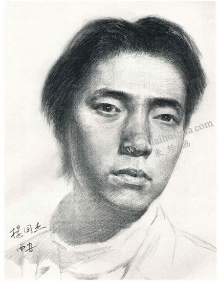 楊國(guó)杰青年男子正面肖像素描畫(huà)法步驟圖示05