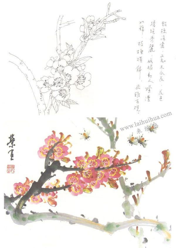 貼梗海棠寫意畫法
