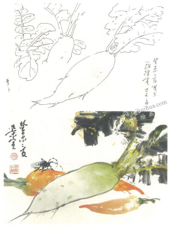 蘿卜寫意畫法