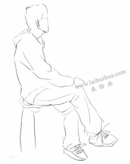 男性坐姿速寫作畫步驟02