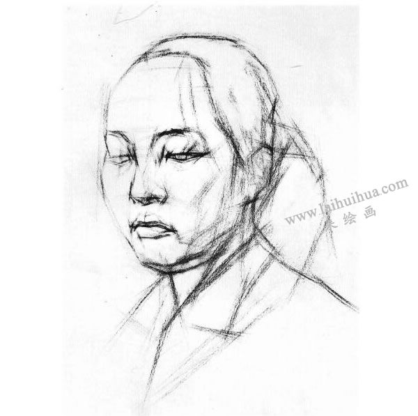 女青年頭像結(jié)構(gòu)素描畫法步驟圖示01