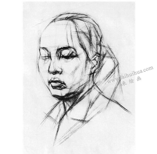 女青年頭像結(jié)構(gòu)素描畫法步驟圖示02