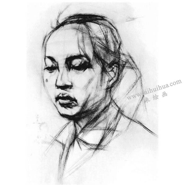 女青年頭像結(jié)構(gòu)素描畫法步驟圖示03