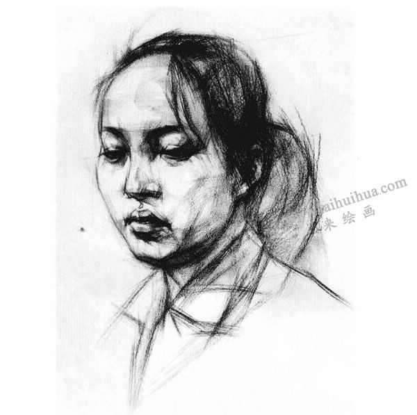 女青年頭像結(jié)構(gòu)素描畫法步驟圖示04
