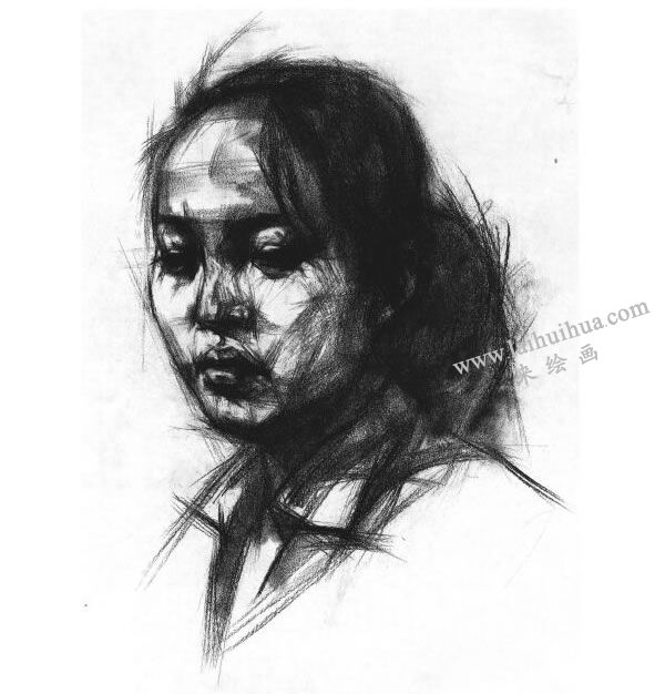 女青年頭像結(jié)構(gòu)素描畫法步驟圖示05