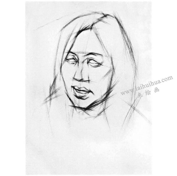 女中年頭像結(jié)構(gòu)素描畫(huà)法步驟圖示02