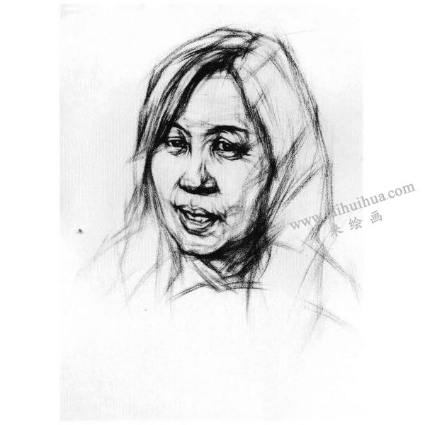 女中年頭像結(jié)構(gòu)素描畫(huà)法步驟圖示04