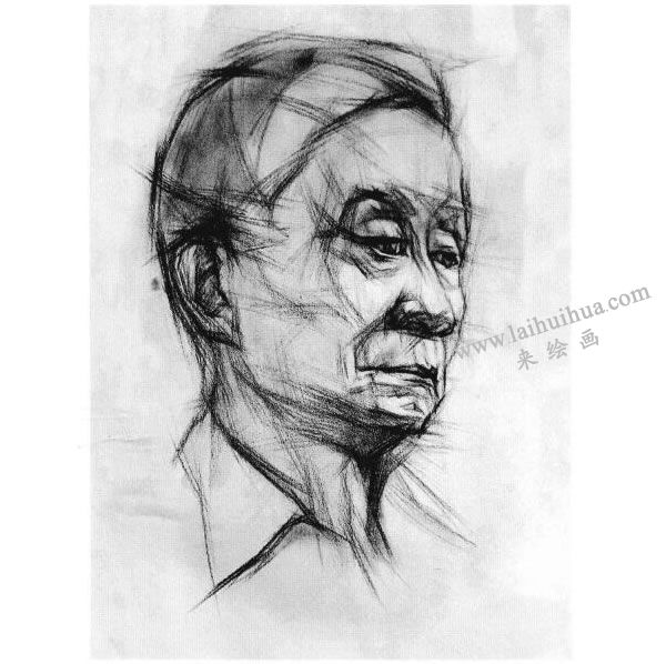 老年人頭像結(jié)構(gòu)素描畫(huà)法步驟圖示04