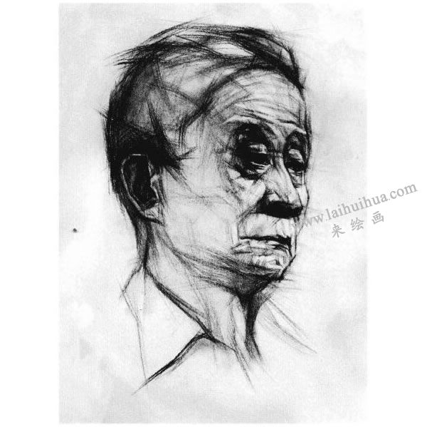 老年人頭像結(jié)構(gòu)素描畫(huà)法步驟圖示05
