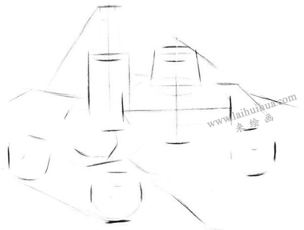 陶罐、酒瓶與水果的結(jié)構(gòu)素描表現(xiàn)步驟01