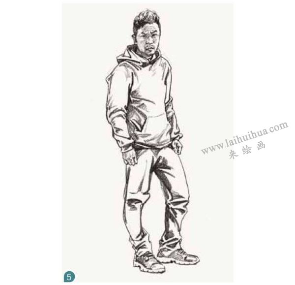 男性青年站姿速寫(xiě)步驟圖示05