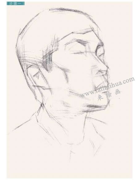 男青年頭像結(jié)構(gòu)素描畫(huà)法步驟圖示01