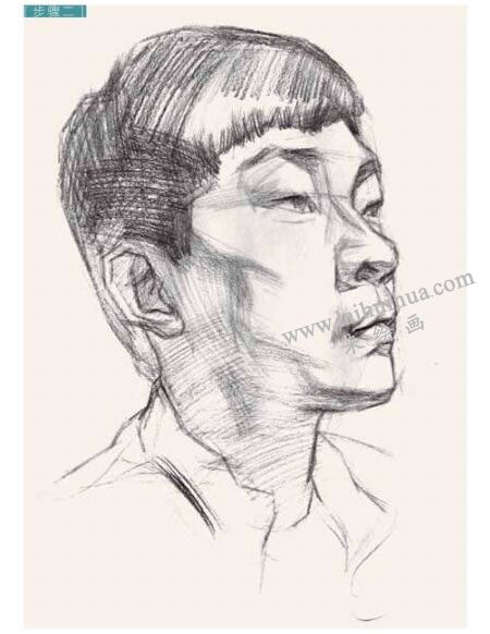 男青年頭像結(jié)構(gòu)素描畫(huà)法步驟圖示02