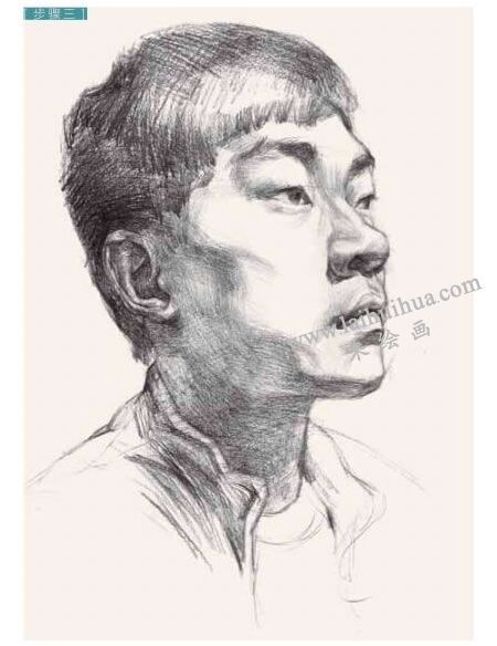 男青年頭像結(jié)構(gòu)素描畫(huà)法步驟圖示03