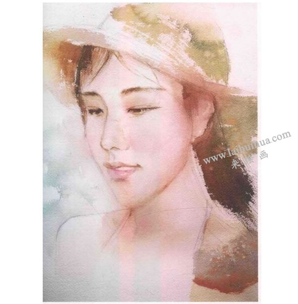 女青年頭像水彩畫法步驟圖示04