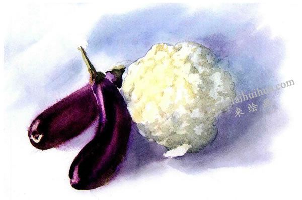 菜花與茄子水彩畫(huà)法步驟圖示05