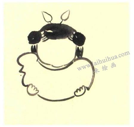 吉祥娃兒童水墨畫(huà)法步驟圖示02