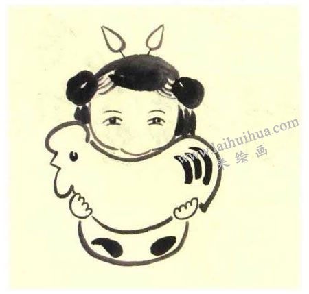 吉祥娃兒童水墨畫(huà)法步驟圖示03