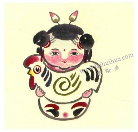 吉祥娃兒童水墨畫(huà)法步驟圖示04