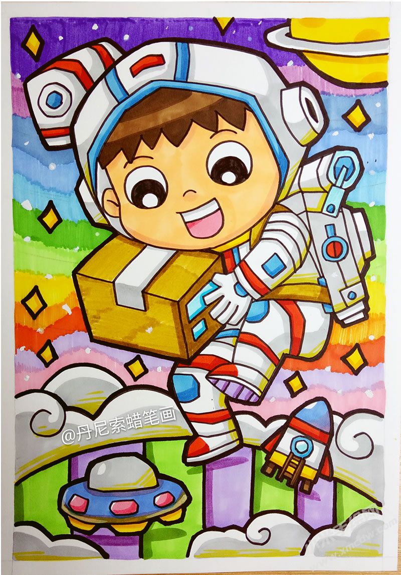 蠟筆畫(huà)宇宙快遞員科幻作品.jpg