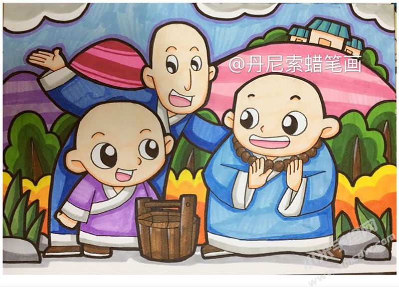 三個(gè)和尚蠟筆畫.jpg