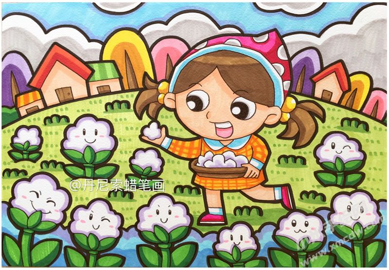 采棉花的小姑娘蠟筆畫(huà).jpg