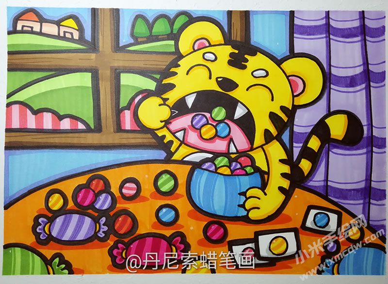 愛(ài)吃糖的老虎蠟筆畫(huà).jpg