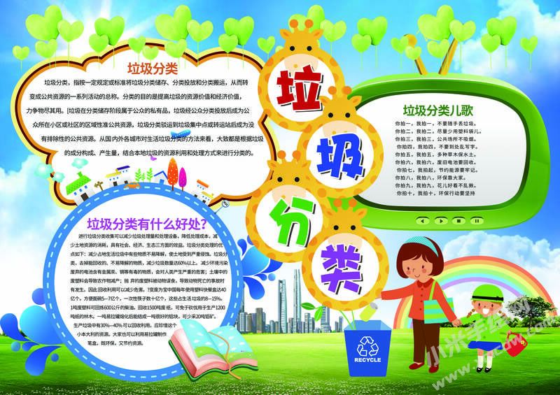 橫版垃圾分類手抄報模板有字版.jpg