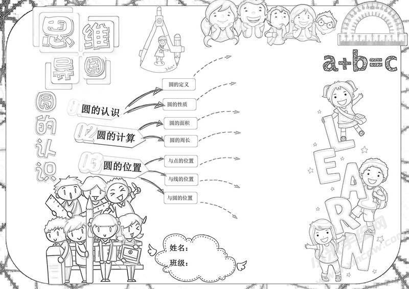 圓的認(rèn)識思維導(dǎo)圖手抄報黑白線稿.jpg