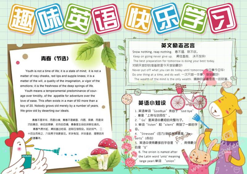 趣味英語快樂學習手抄報模板有字版.jpg