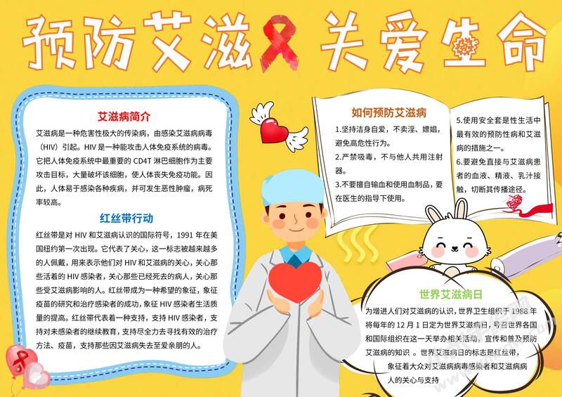 預防艾滋關愛生命手抄報模板有字版.jpg