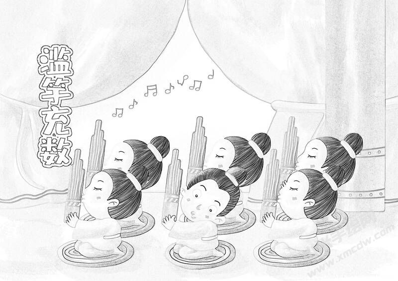 濫竽充數(shù)兒童插畫(huà)黑白線(xiàn)稿.jpg