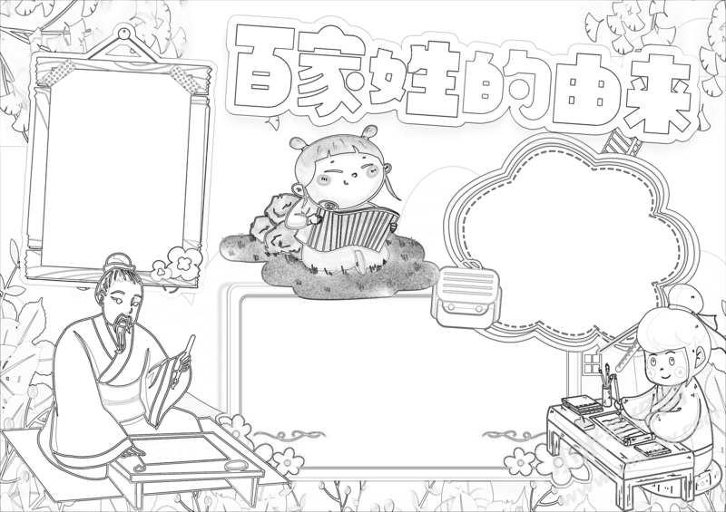 百家姓的由來(lái)手抄報(bào)黑白線稿（第一版）.png